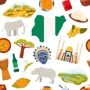 Nigeria Culture Seamless Pattern Vector Design Stock Illustration
