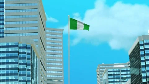 Nigeria Flag 3D Render Animation with Urban Architecture and Clear Blue Sky Stock-Footage 333046713