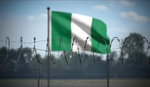 Nigeria - Flag and Barbed Wire Fence - 3D illustration Stock Illustration