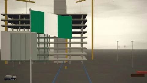Nigeria Flag Flying Over Construction Site Tower Cranes seamless loop Stock Footage 345133444
