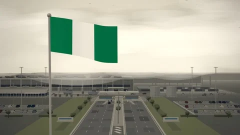 Nigeria Flag Flying Over Data Center Technology Campus seamless loop 스톡 동영상 345134772