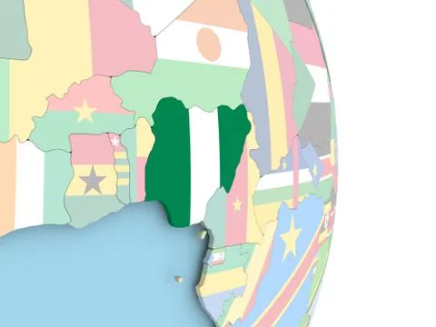 Nigeria with flag on globe Illustrazione stock