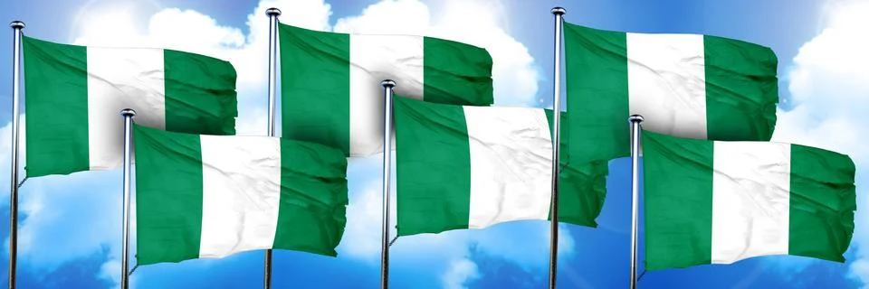 Nigeria flags, 3D rendering, on a cloud background 스톡 일러스트