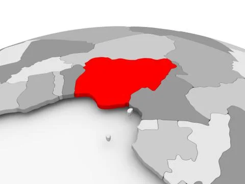Nigeria on grey globe Stock Illustration