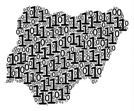 Nigeria Map Collage of Binary Digits Stock Illustration