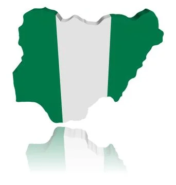 Nigeria map flag 3d render with reflection illustration Stock Illustration