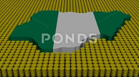 Nigeria map flag with oil barrels illustration Stock Illustration