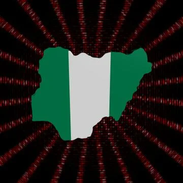 Nigeria map flag on red hex code burst illustration 库存插图