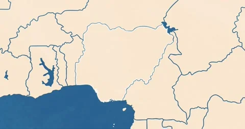 Nigeria map with most important cities and frontier lines Vídeos de archivo 337429960