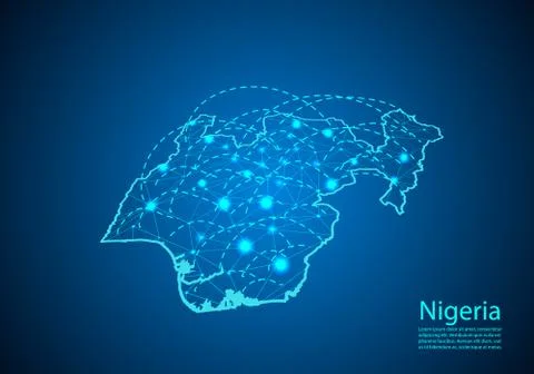 Nigeria map with nodes linked by lines. concept of global communication and b Stock Illustration