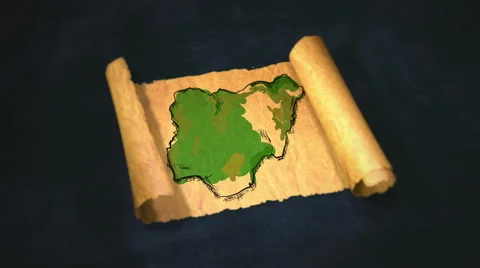 Nigeria Map Painting Unfolding Old Paper Scroll 3D 4K Stock Footage 59100431