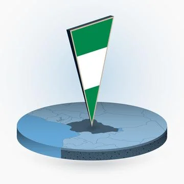 Nigeria map in round isometric style with triangular 3D flag of Nigeria Stock Illustration