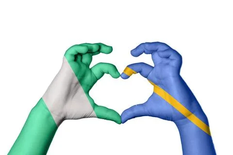 Nigeria Nauru Heart, Hand gesture making heart Stock Photos