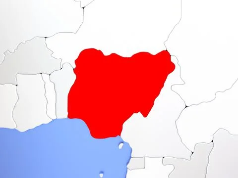 Nigeria in red on map Stock Illustration
