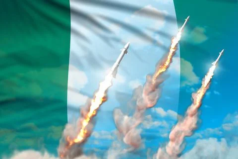 Nigeria supersonic warhead launch - rocket weapons concept on sky Stock Illustration