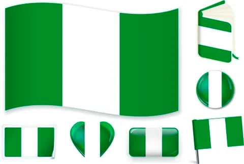 Nigerian flag in seven shapes. Editable with separate layers. Stock Illustration