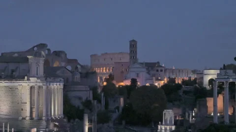 Nighly view of the Ancient Rome and the Colosseum. Stock Footage 257546175
