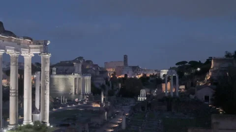 Nighly view of the Ancient Rome and the Colosseum. Stock Footage 257547029