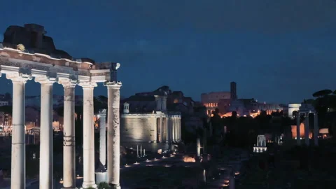 Nighly view of the Ancient Rome and the Colosseum. Stock Footage 257549157