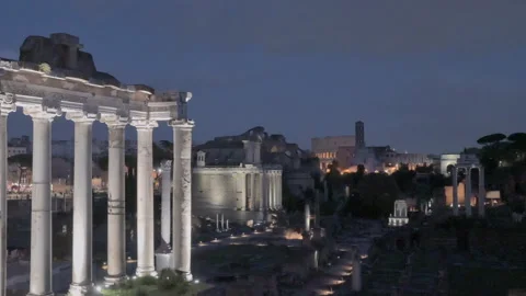 Nighly view of the Ancient Rome and the Colosseum. Stock Footage 257559854