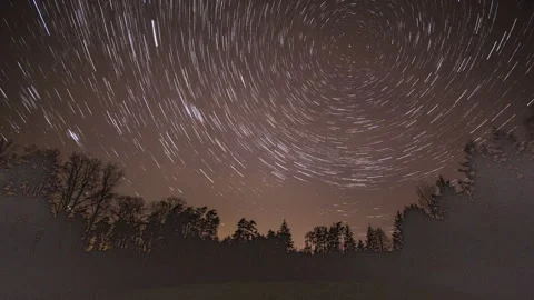 Night abstract time lapse with startrails over forest. Stock Footage 271356744