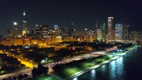 Night aerial Chicago USA 4k Stock Footage