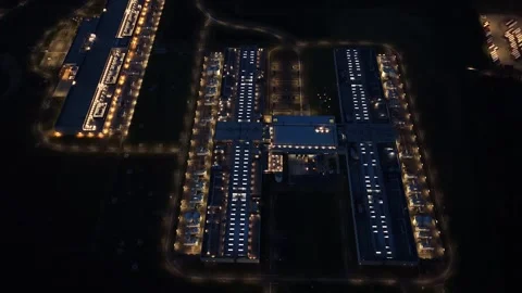 Night aerial of computing center and IT infrastructure in Odense, Denmark. Stock Footage 318620538
