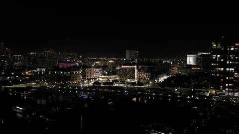 Night aerial drone approach WPB West Palm Beach Florida USA Stock Footage 125159986