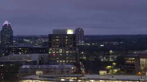 Night Aerial Drone Flight Over Sandy Springs Georgia Downtown Architecture Stock Footage 344806343