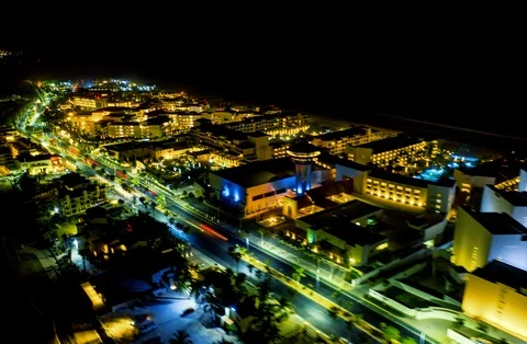 Night Aerial Drone Hyperlapse Barcelo Resort, Los Cabos, Mexico. Stock Footage 108964020