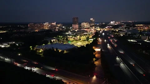 Night Aerial Drone Hyperlapse of Reston Skyline in Northern Virginia Vidéo 344613146