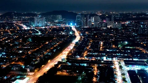 Night Aerial Hyperlapse Cityscape Stock Footage 95435081