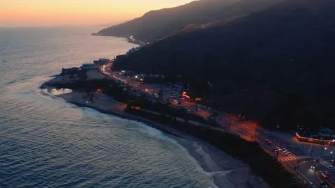 Night aerial of Malibu, day turning into night Stock-Footage 134662953