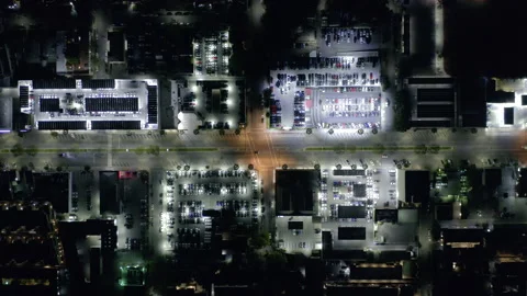 Night Aerial Static High Overhead Looking down at Intersection with no Traffic Stock Footage 131119151