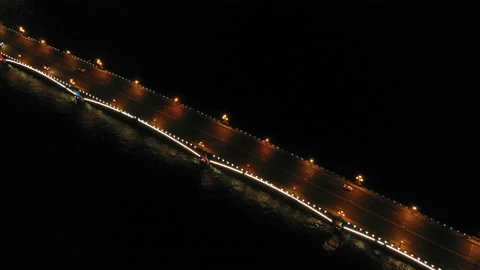 A night aerial top view to Trinity (Troitskiy) bridge in StPetersburg, Russia. Stock Footage 130233028