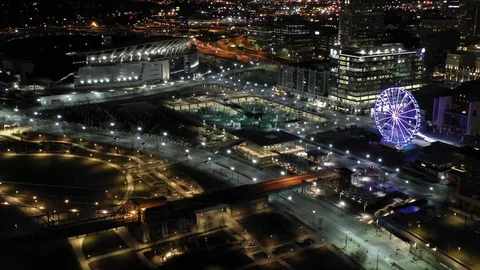 Night aerial tour Cincinnati Ohio USA Stock Footage