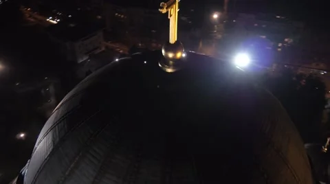 Night aerial view of biggest orthodox church in Serbia. Stock Footage 48753716