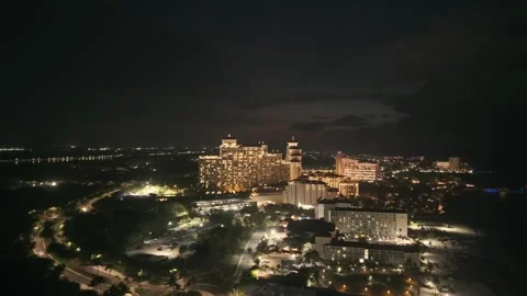 Night Aerial View of Cable Beach, Nassau, New Providence, Bahamas Stock Footage 316561856