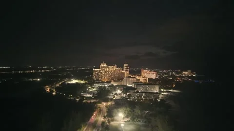 Night Aerial View of Cable Beach, Nassau, New Providence, Bahamas Stock Footage 316561857