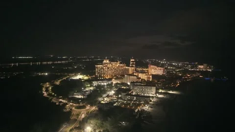 Night Aerial View of Cable Beach, Nassau, New Providence, Bahamas Stock Footage 316561863