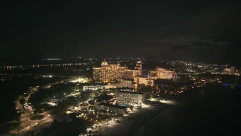 Night Aerial View of Cable Beach, Nassau, New Providence, Bahamas Stock Footage 316561865