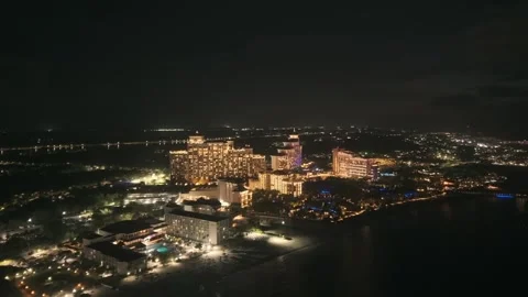 Night Aerial View of Cable Beach, Nassau, New Providence, Bahamas Stock Footage 316561872