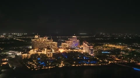 Night Aerial View of Cable Beach, Nassau, New Providence, Bahamas Stock Footage 316561877