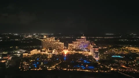 Night Aerial View of Cable Beach, Nassau, New Providence, Bahamas Stock Footage 316561878