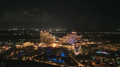 Night Aerial View of Cable Beach, Nassau, New Providence, Bahamas Stock Footage 316561879