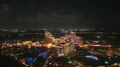Night Aerial View of Cable Beach, Nassau, New Providence, Bahamas Stock Footage 316561881