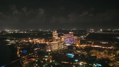 Night Aerial View of Cable Beach, Nassau, New Providence, Bahamas Stock Footage 316561883