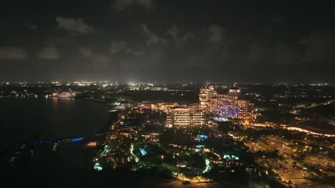 Night Aerial View of Cable Beach, Nassau, New Providence, Bahamas Stock Footage 316561885