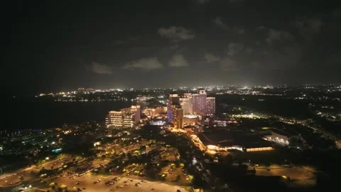 Night Aerial View of Cable Beach, Nassau, New Providence, Bahamas Stock Footage 316561890