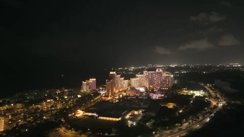 Night Aerial View of Cable Beach, Nassau, New Providence, Bahamas Stock Footage 316561894